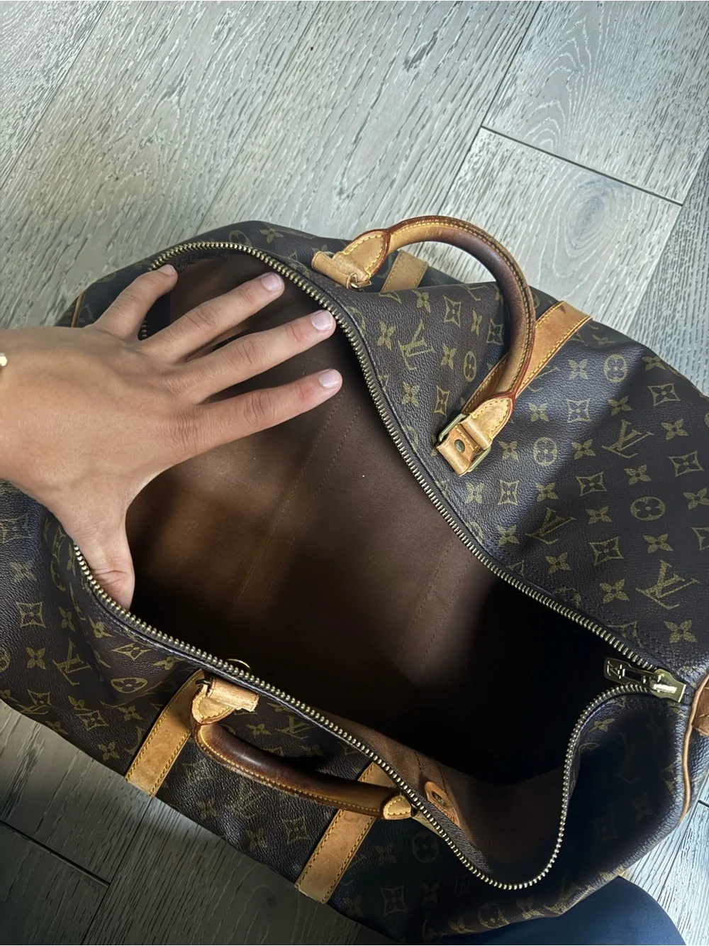 Louis Vuitton Brown Monogram Duffel with Tan Trim